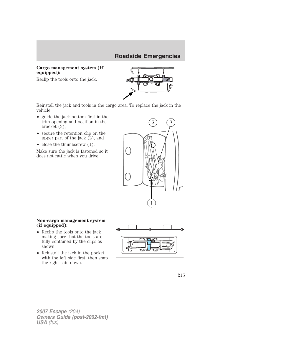 Roadside emergencies | FORD 2007 Escape v.2 User Manual | Page 215 / 288