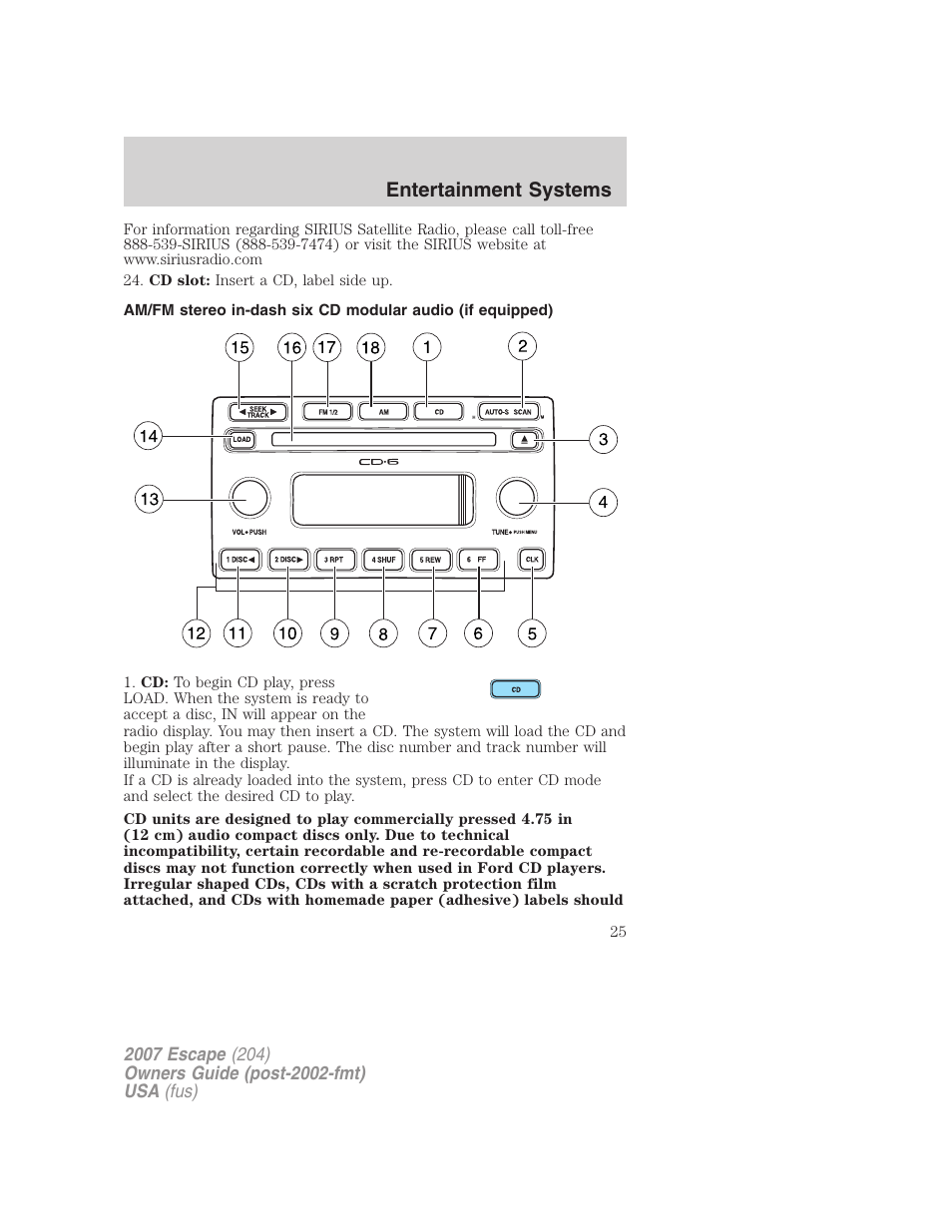 Entertainment systems | FORD 2007 Escape v.2 User Manual | Page 25 / 288