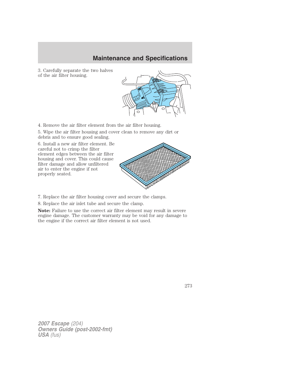 Maintenance and specifications | FORD 2007 Escape v.2 User Manual | Page 273 / 288