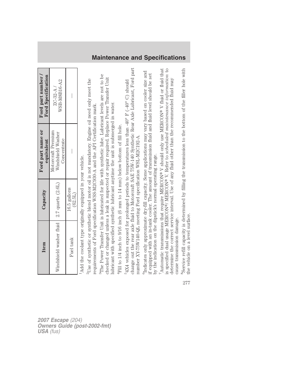 Maintenance and specifications | FORD 2007 Escape v.2 User Manual | Page 277 / 288