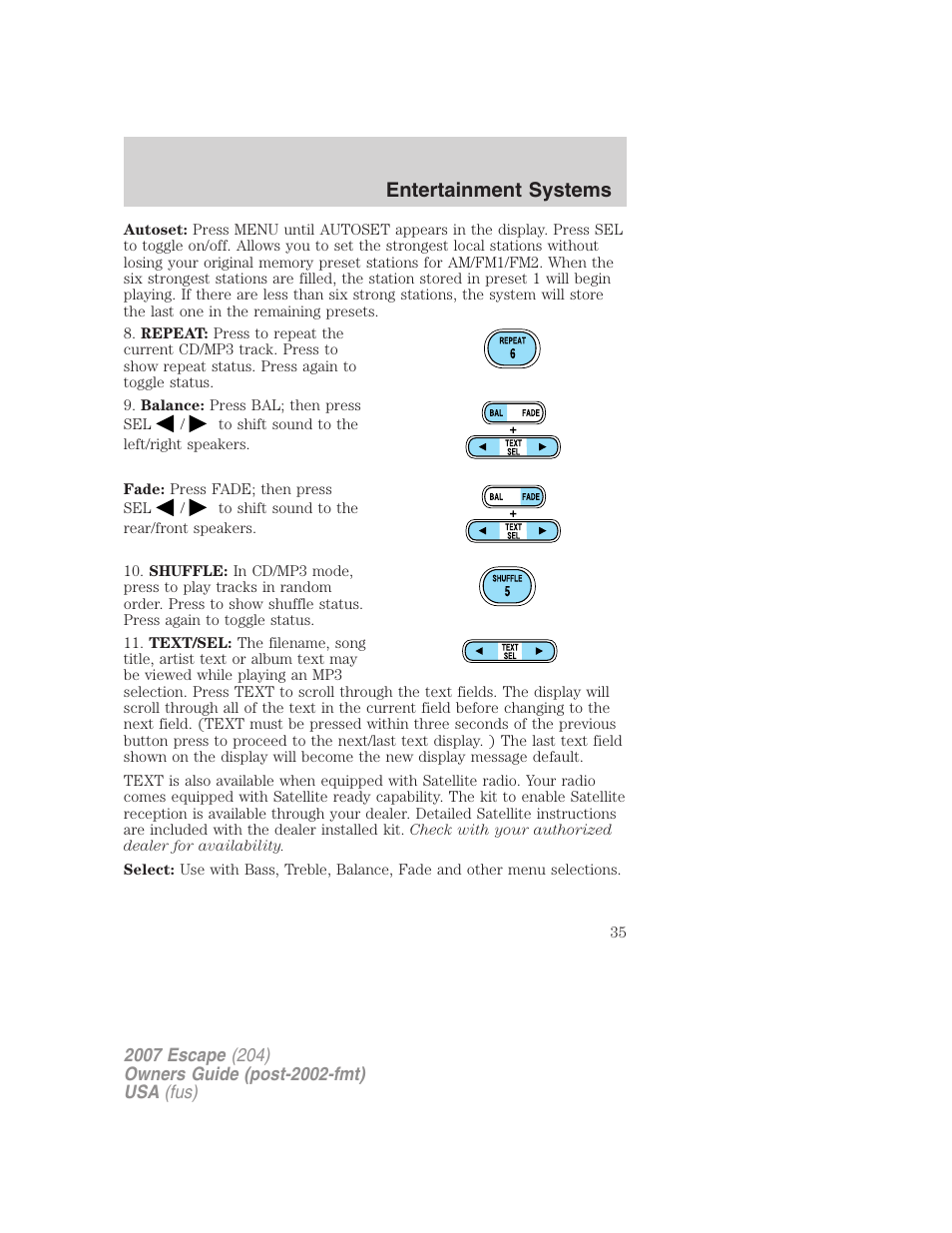 Entertainment systems | FORD 2007 Escape v.2 User Manual | Page 35 / 288