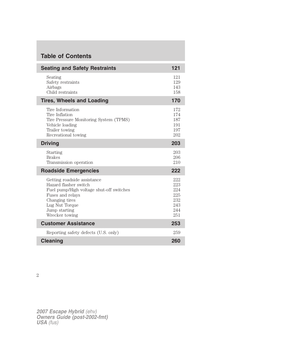 FORD 2007 Escape Hybrid User Manual | Page 2 / 336