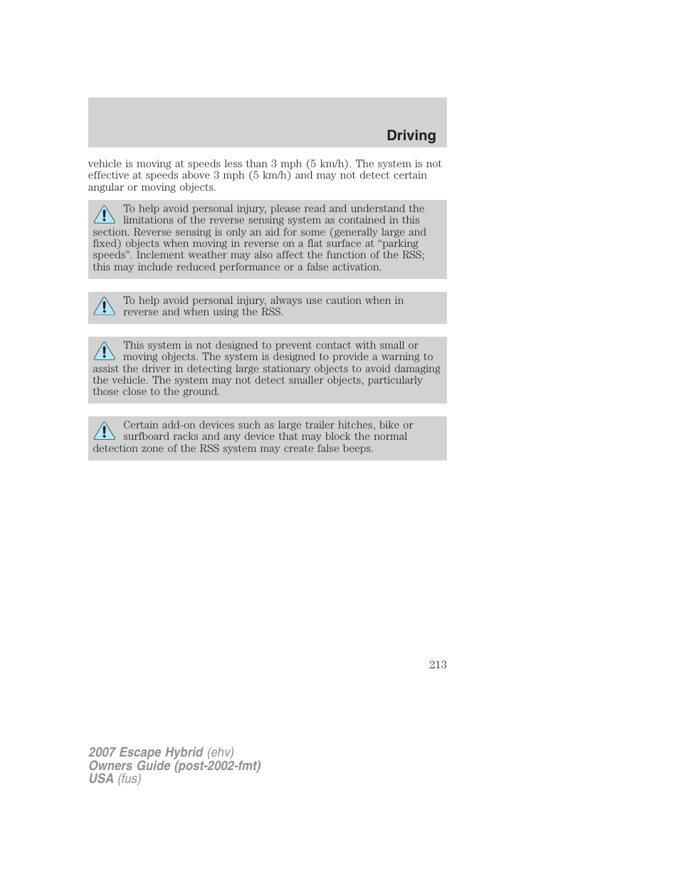 Driving | FORD 2007 Escape Hybrid User Manual | Page 213 / 336