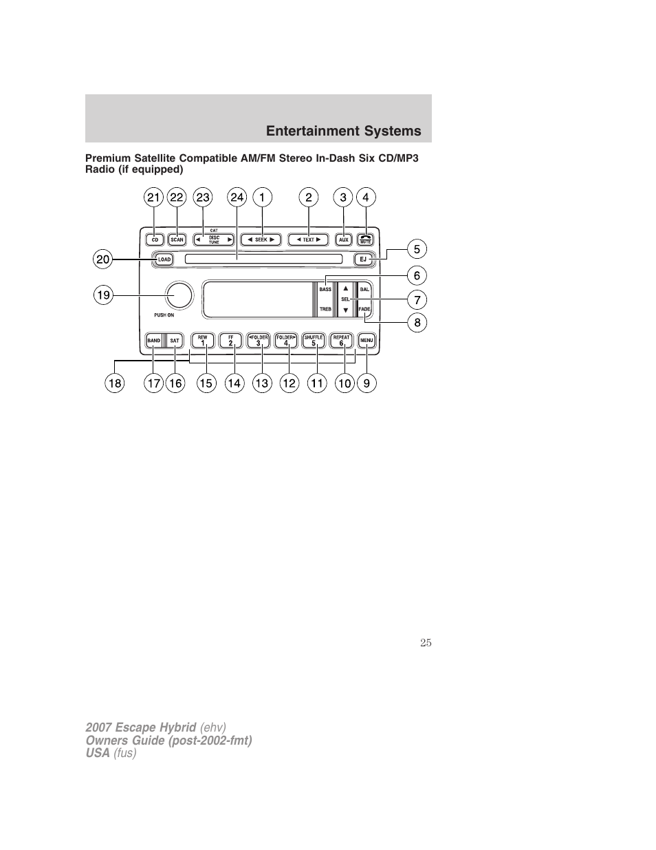 Am/fm stereo with in-dash six cd | FORD 2007 Escape Hybrid User Manual | Page 25 / 336