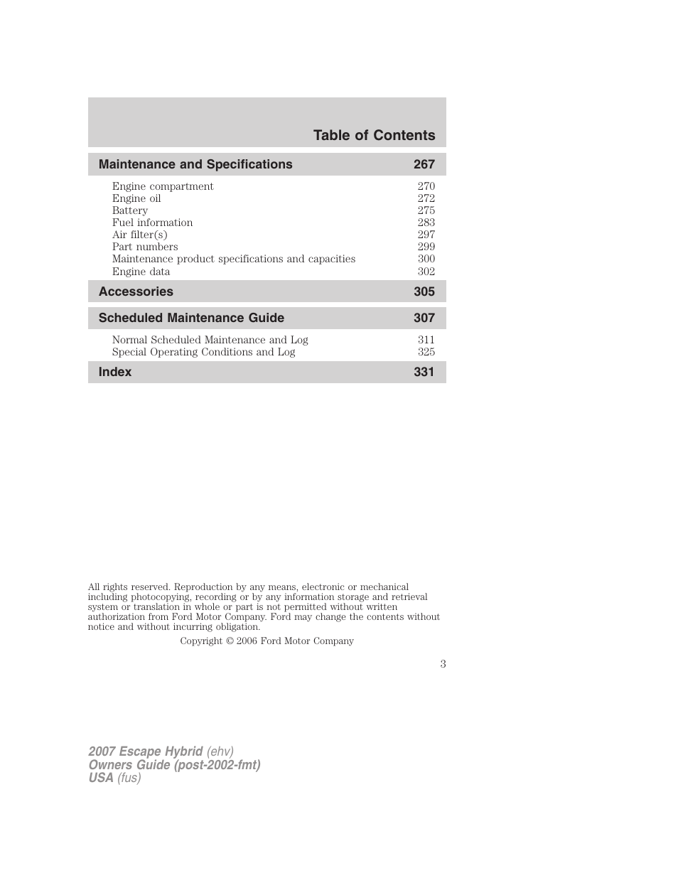 FORD 2007 Escape Hybrid User Manual | Page 3 / 336