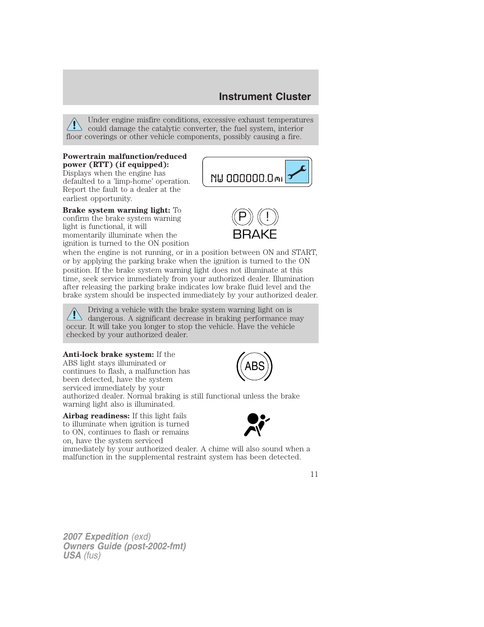 P! brake abs | FORD 2007 Expedition v.1 User Manual | Page 11 / 328