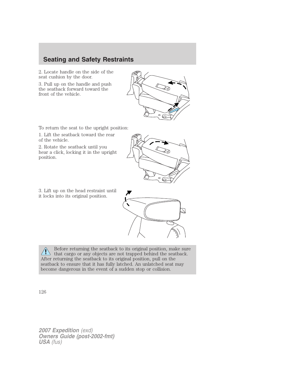 Seating and safety restraints | FORD 2007 Expedition v.1 User Manual | Page 126 / 328