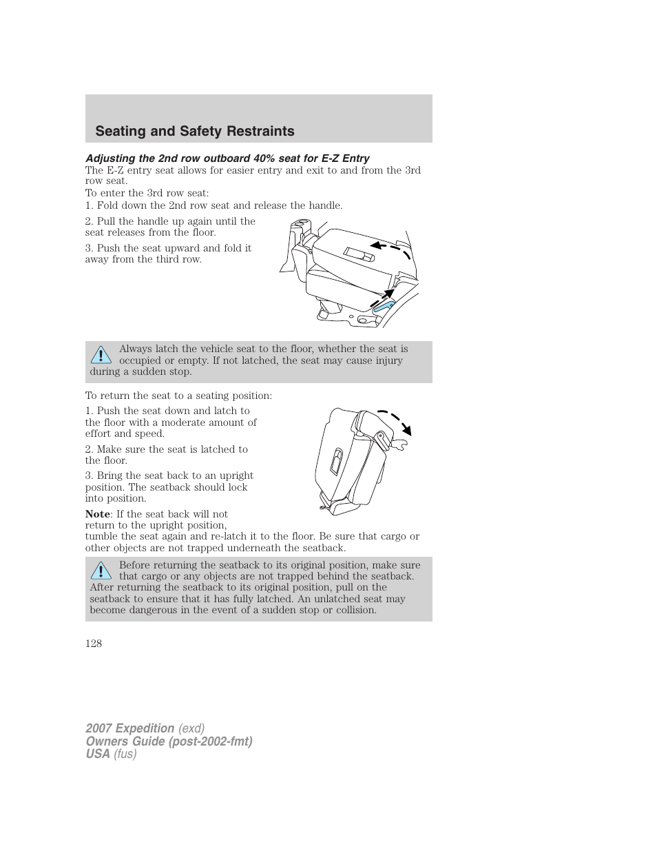 Seating and safety restraints | FORD 2007 Expedition v.1 User Manual | Page 128 / 328