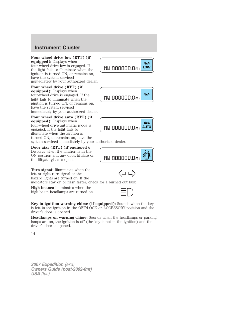 Instrument cluster | FORD 2007 Expedition v.1 User Manual | Page 14 / 328