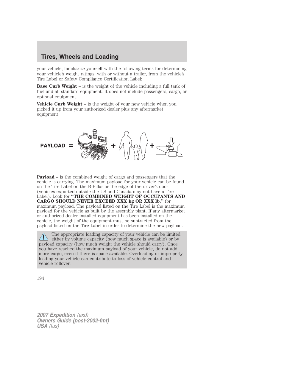 Tires, wheels and loading | FORD 2007 Expedition v.1 User Manual | Page 194 / 328