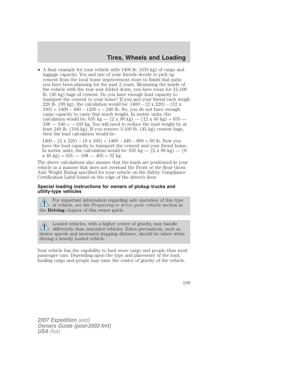 Tires, wheels and loading | FORD 2007 Expedition v.1 User Manual | Page 199 / 328