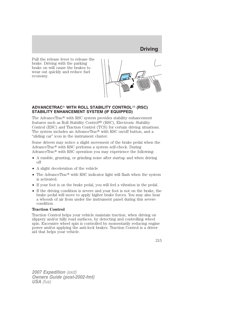 Traction control™/advancetrac, Driving | FORD 2007 Expedition v.1 User Manual | Page 215 / 328