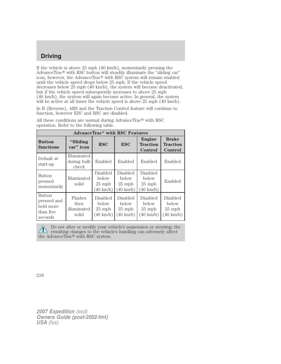 Driving | FORD 2007 Expedition v.1 User Manual | Page 218 / 328