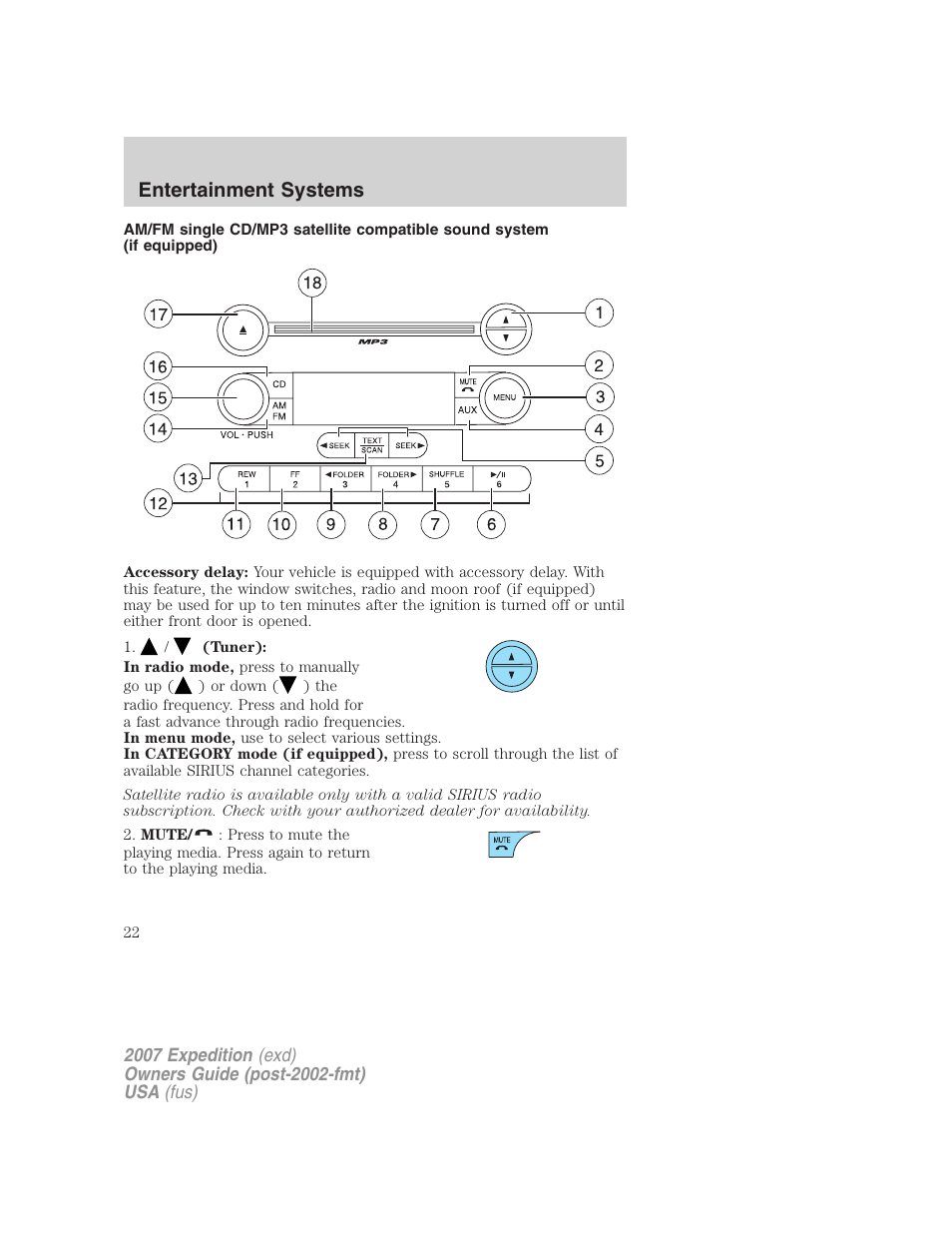 Am/fm stereo with cd, Entertainment systems | FORD 2007 Expedition v.1 User Manual | Page 22 / 328