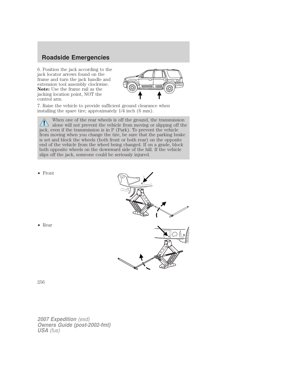 Roadside emergencies | FORD 2007 Expedition v.1 User Manual | Page 256 / 328