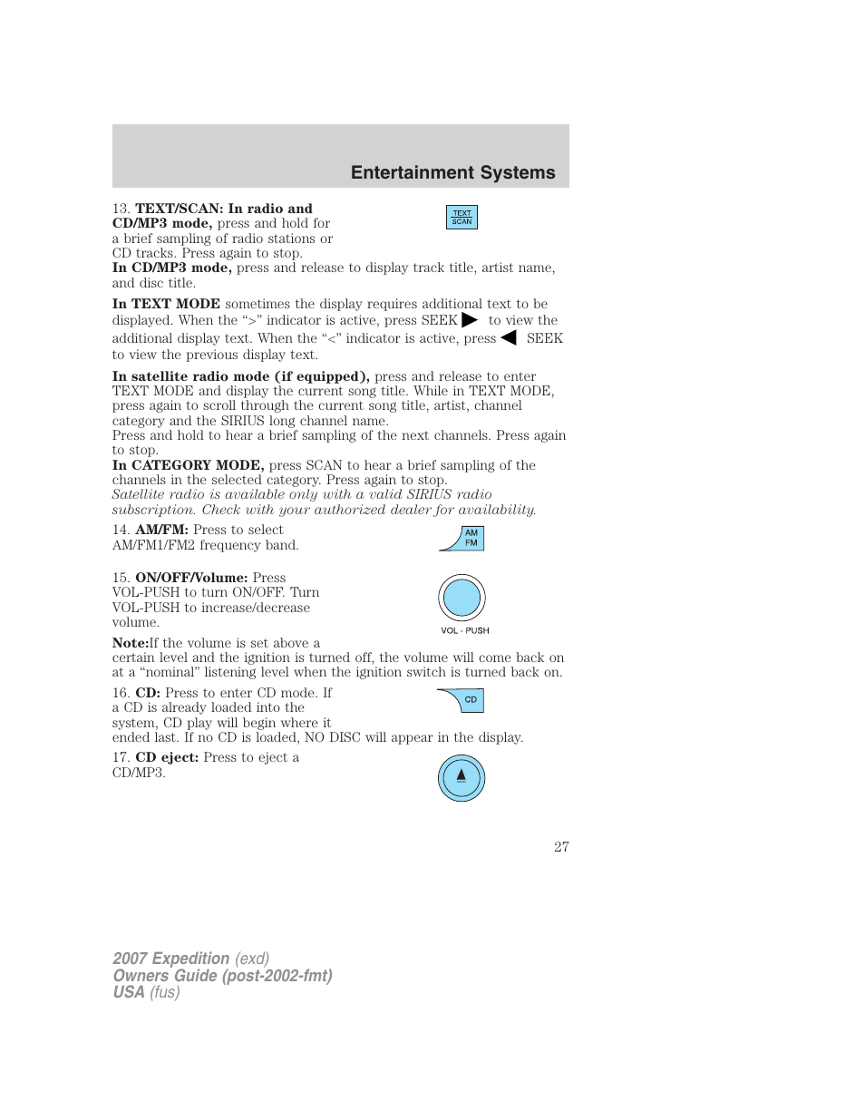 Entertainment systems | FORD 2007 Expedition v.1 User Manual | Page 27 / 328