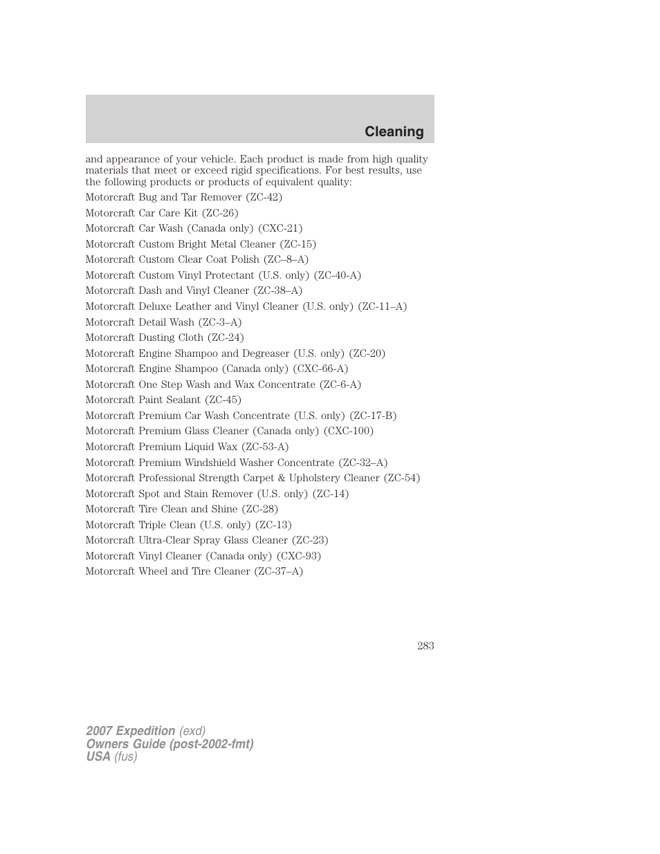 Cleaning | FORD 2007 Expedition v.1 User Manual | Page 283 / 328