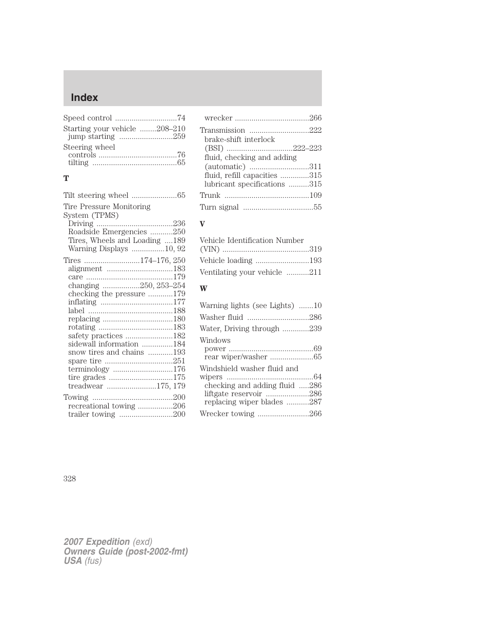 Index | FORD 2007 Expedition v.1 User Manual | Page 328 / 328