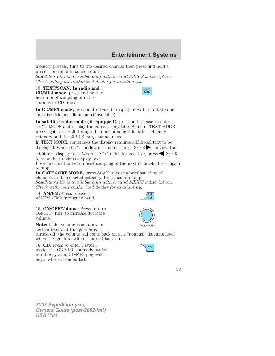 Entertainment systems | FORD 2007 Expedition v.1 User Manual | Page 33 / 328