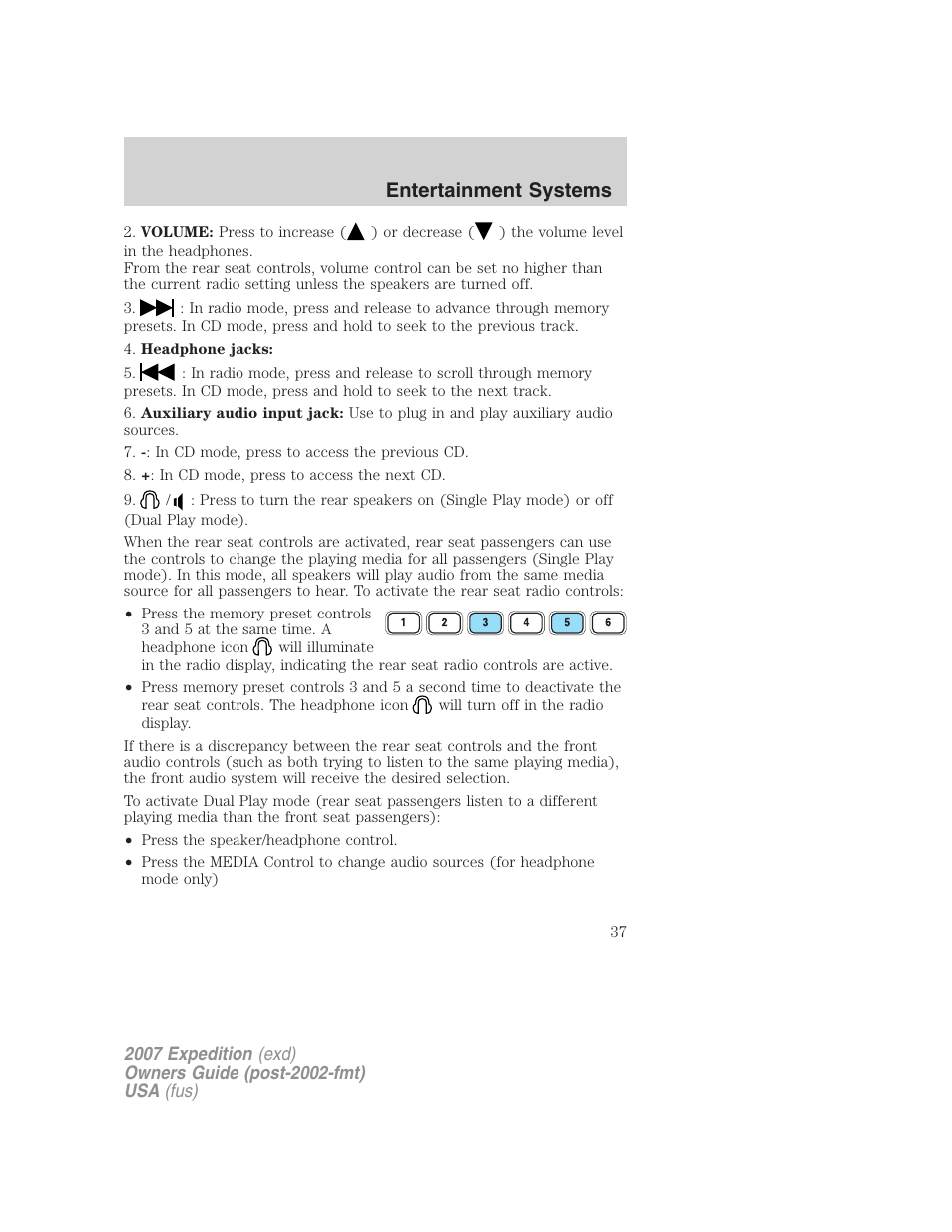 Entertainment systems | FORD 2007 Expedition v.1 User Manual | Page 37 / 328