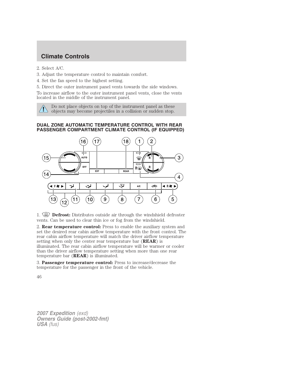 Climate controls | FORD 2007 Expedition v.1 User Manual | Page 46 / 328