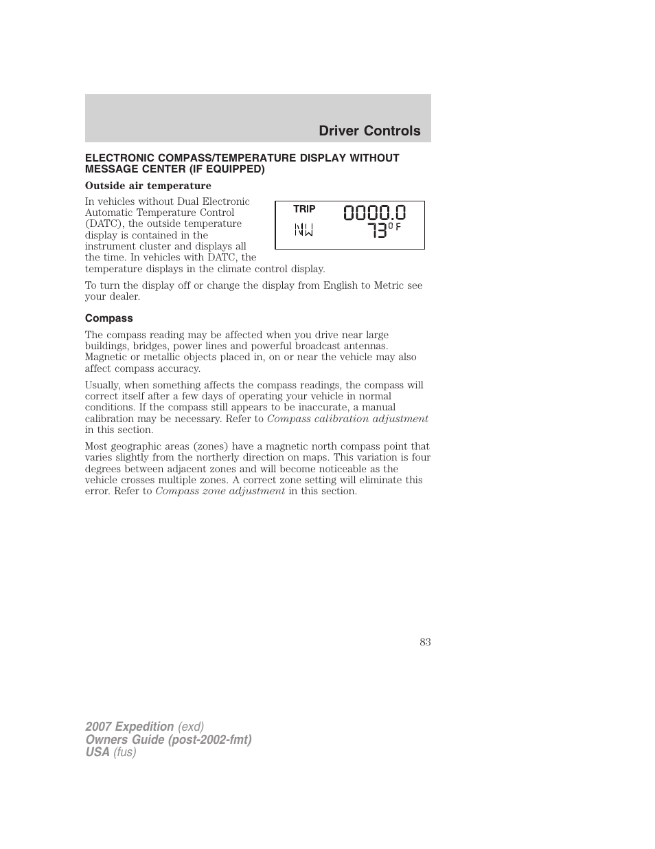 Compass, Driver controls | FORD 2007 Expedition v.1 User Manual | Page 83 / 328