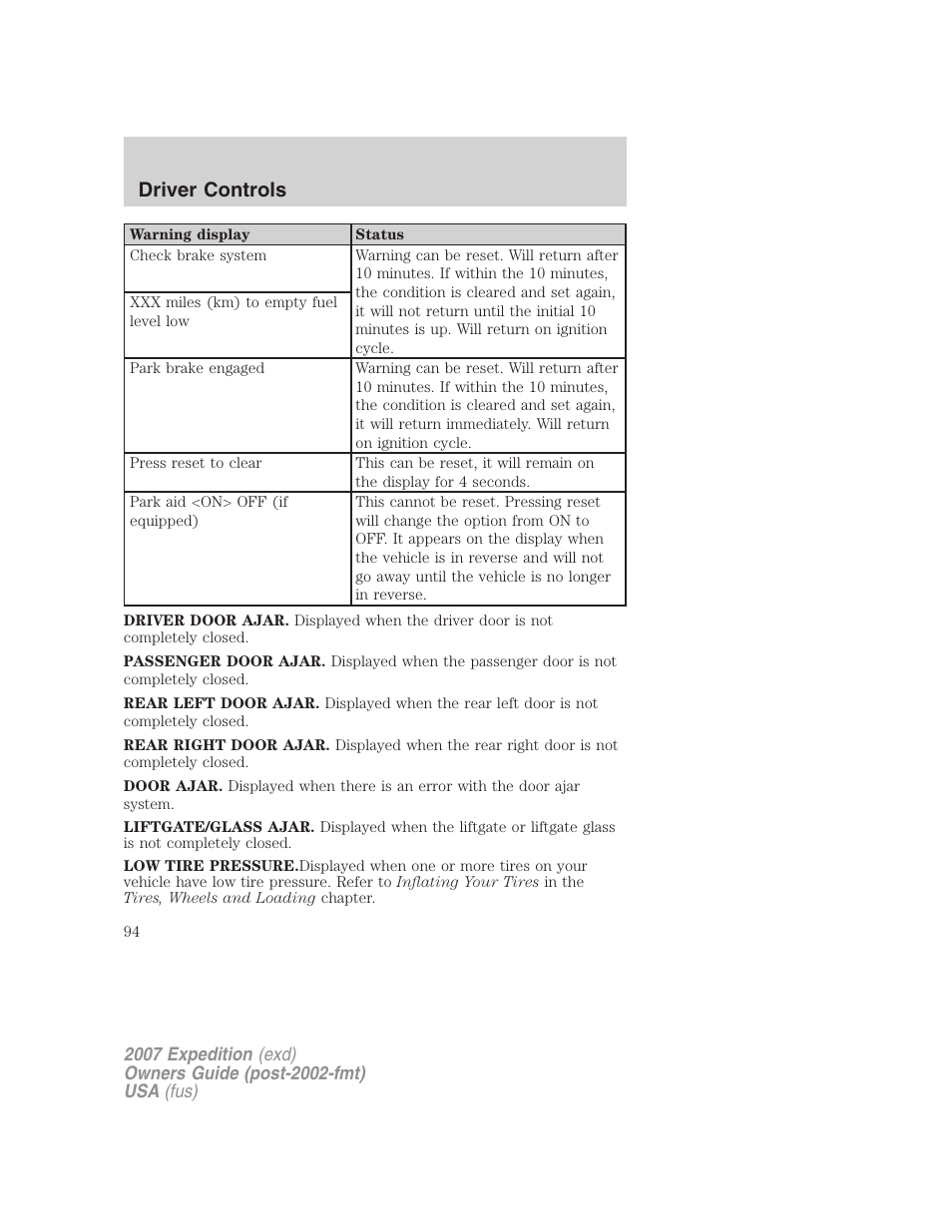 Driver controls | FORD 2007 Expedition v.1 User Manual | Page 94 / 328