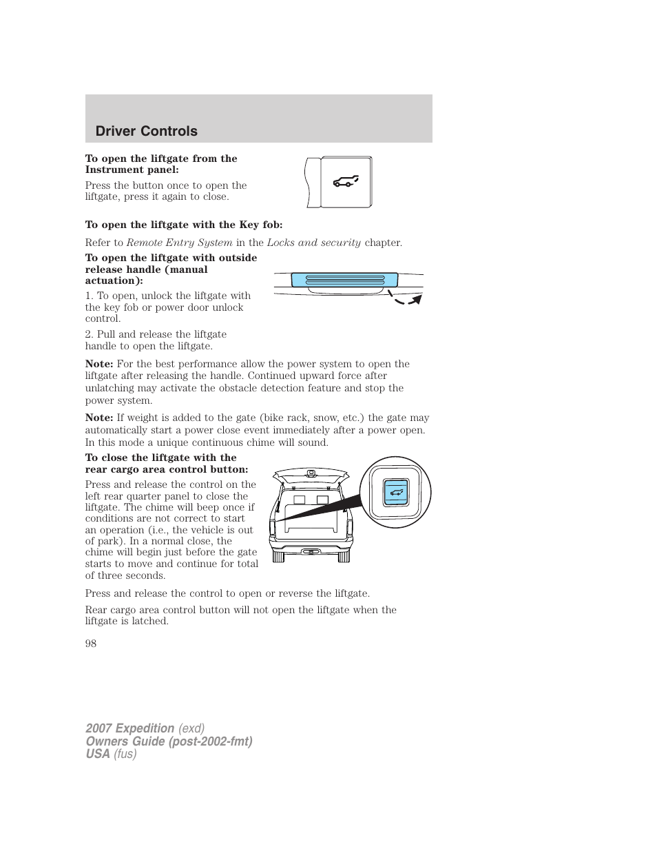 Driver controls | FORD 2007 Expedition v.1 User Manual | Page 98 / 328