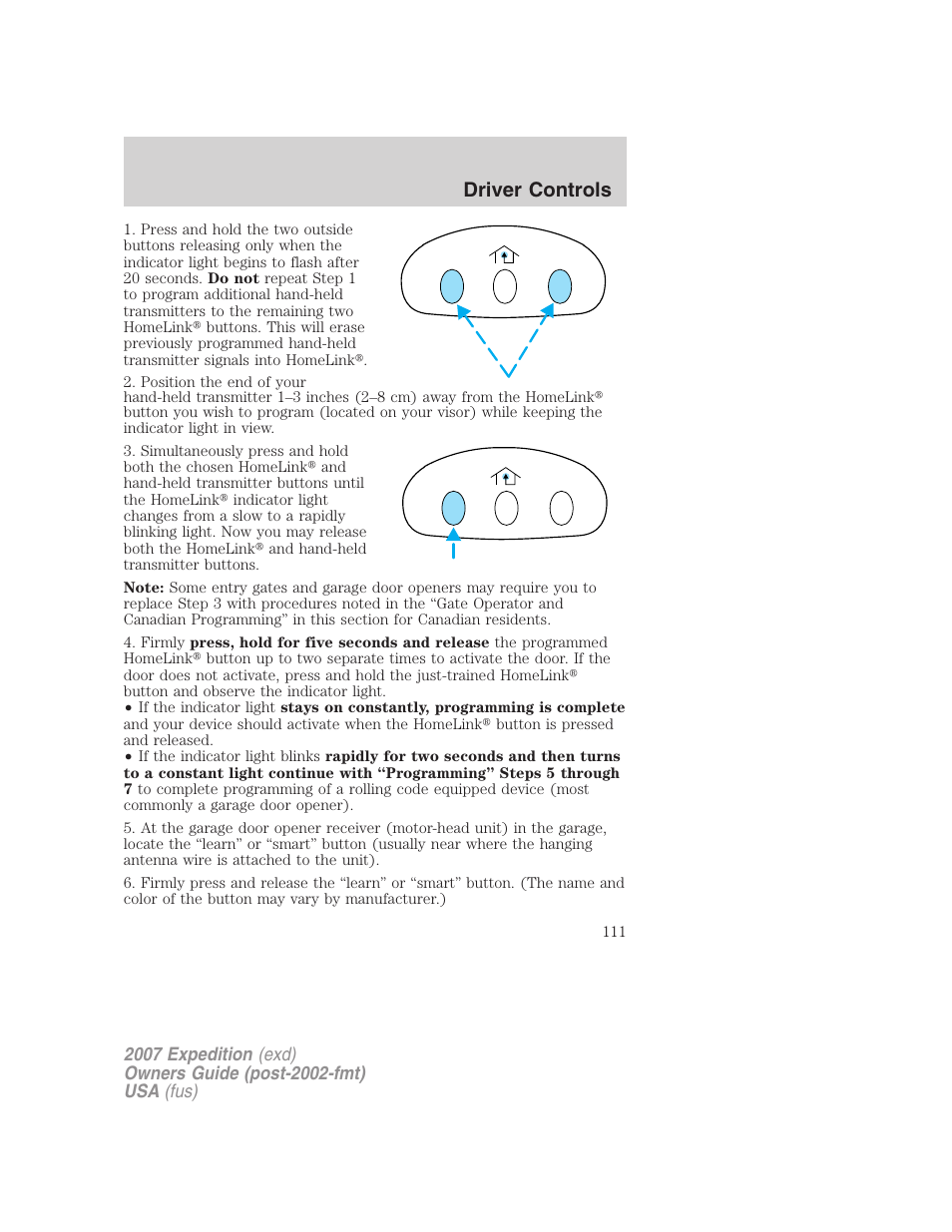 Driver controls | FORD 2007 Expedition v.2 User Manual | Page 111 / 376