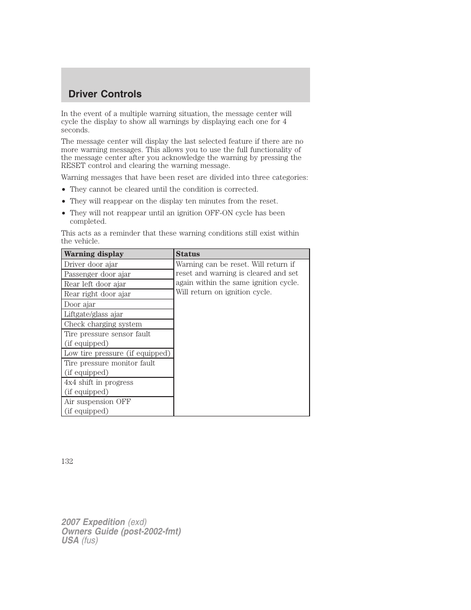 Driver controls | FORD 2007 Expedition v.2 User Manual | Page 132 / 376
