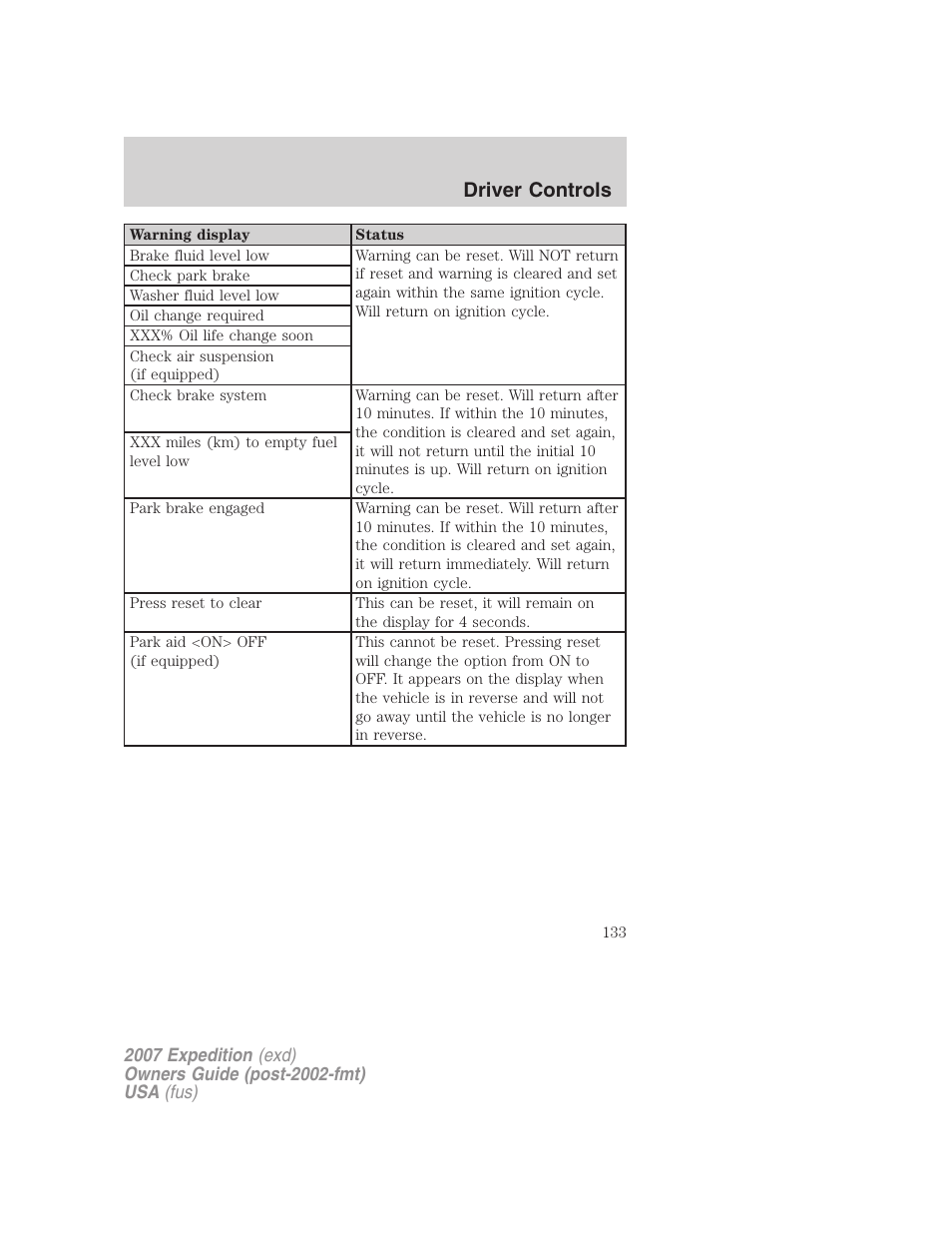 Driver controls | FORD 2007 Expedition v.2 User Manual | Page 133 / 376