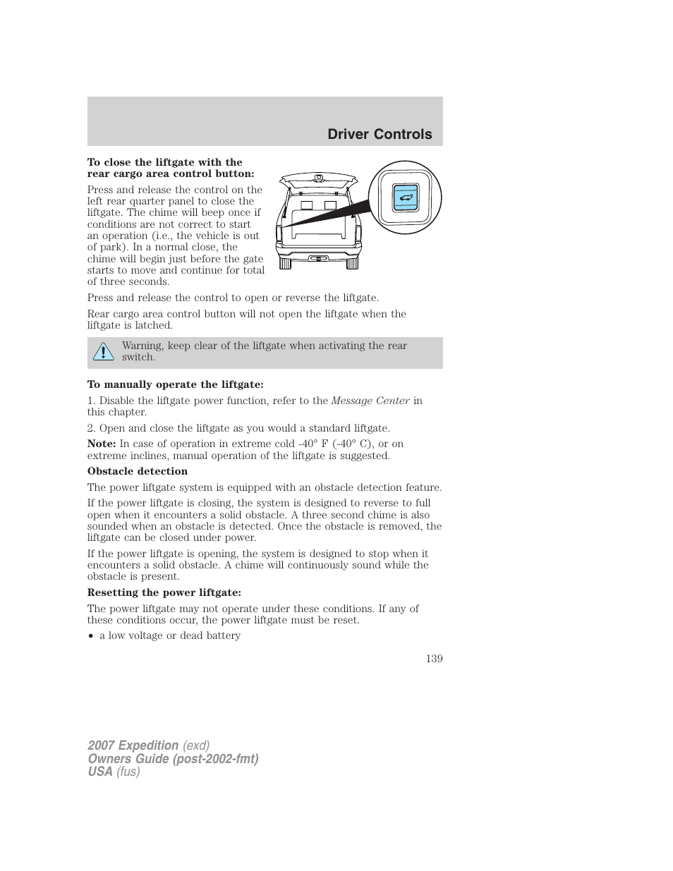 Driver controls | FORD 2007 Expedition v.2 User Manual | Page 139 / 376