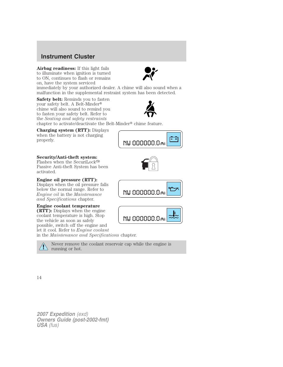 Instrument cluster | FORD 2007 Expedition v.2 User Manual | Page 14 / 376