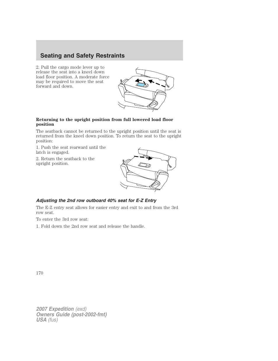 Seating and safety restraints | FORD 2007 Expedition v.2 User Manual | Page 170 / 376