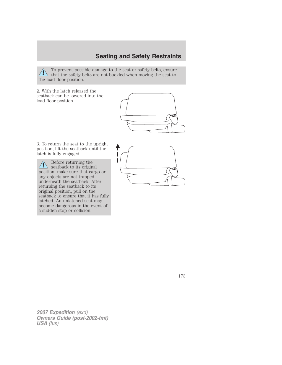 Seating and safety restraints | FORD 2007 Expedition v.2 User Manual | Page 173 / 376