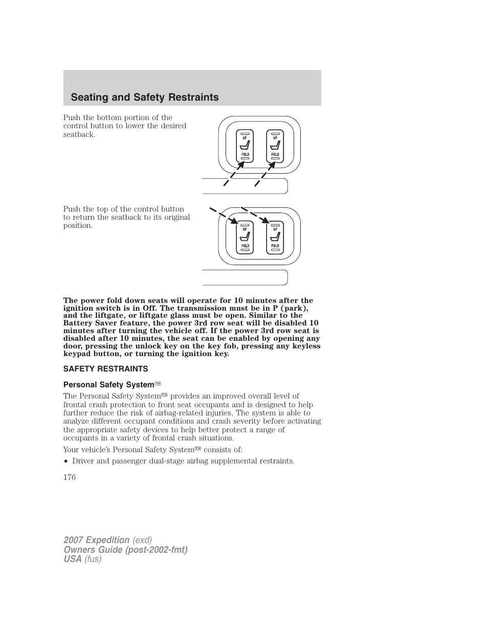 Safety restraints, Personal safety system, Seating and safety restraints | FORD 2007 Expedition v.2 User Manual | Page 176 / 376