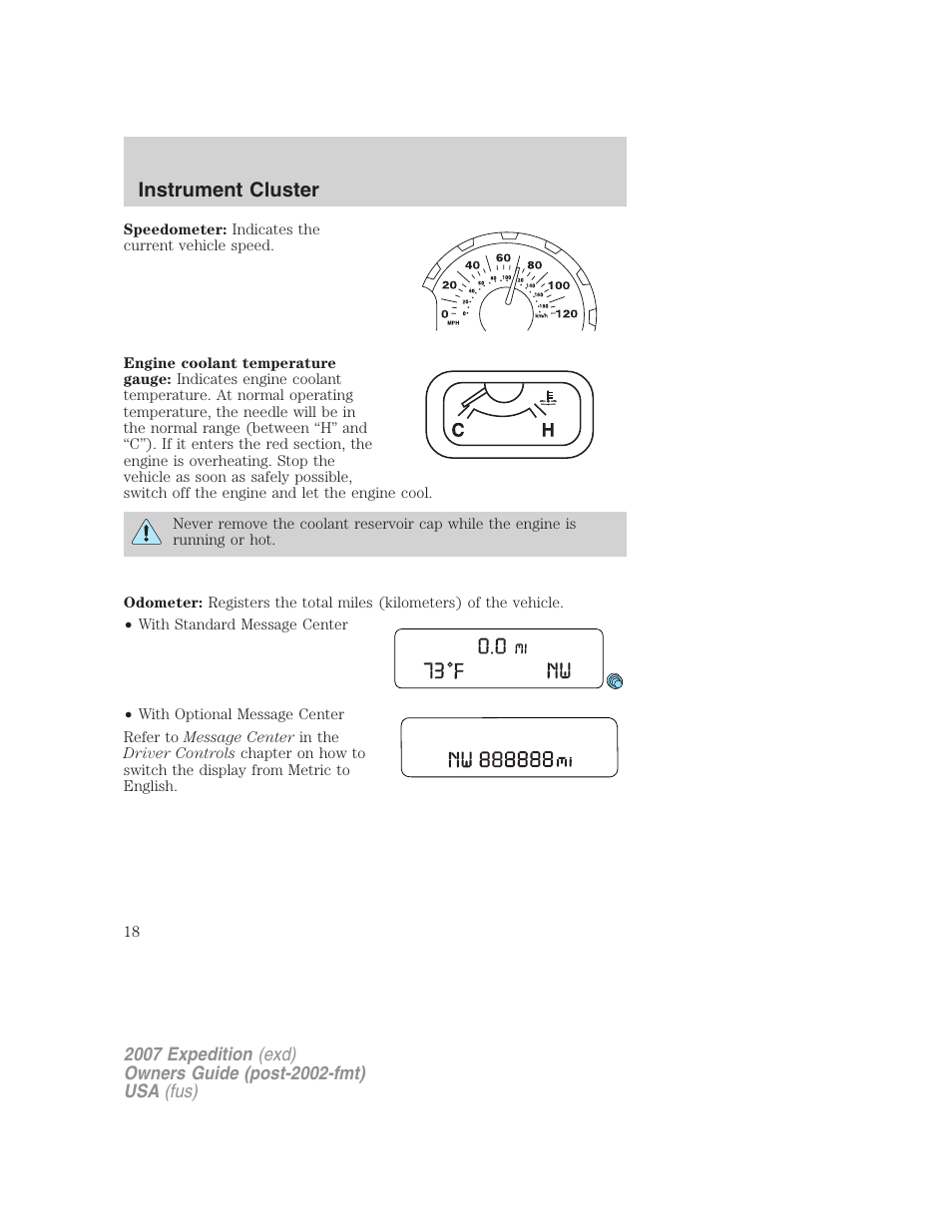 Instrument cluster | FORD 2007 Expedition v.2 User Manual | Page 18 / 376