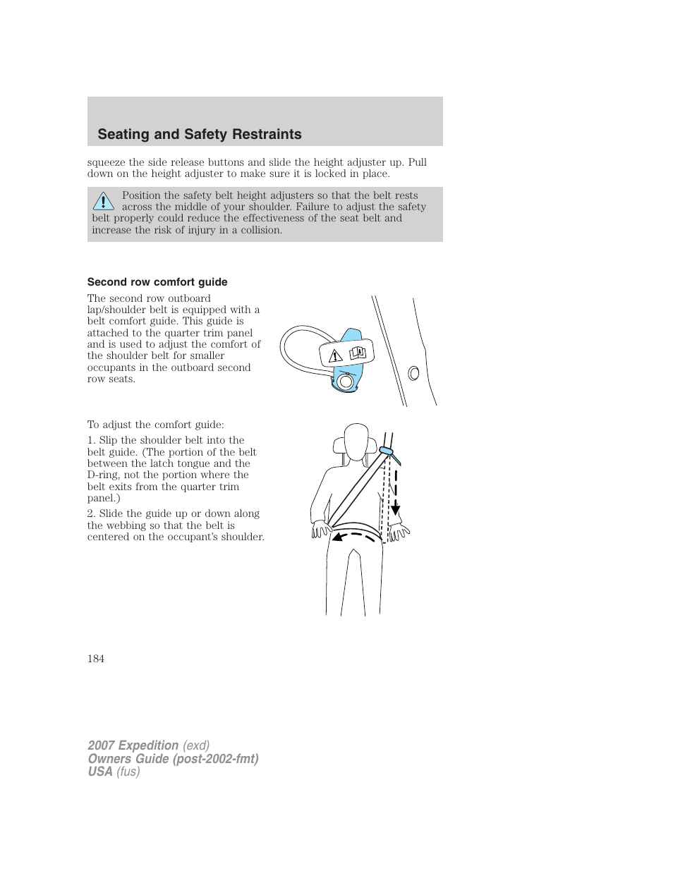 Second row comfort guide, Seating and safety restraints | FORD 2007 Expedition v.2 User Manual | Page 184 / 376