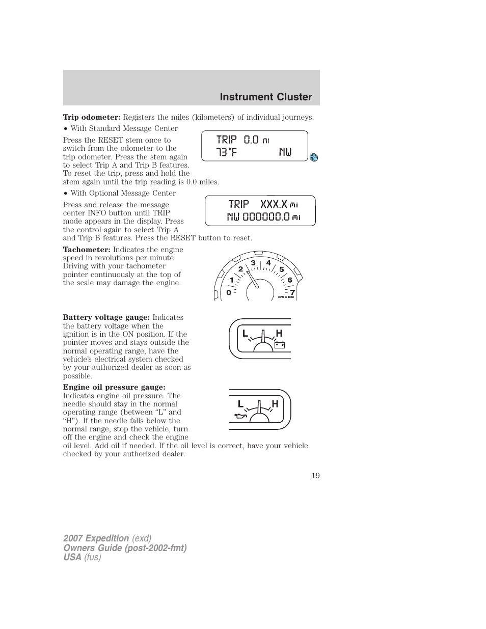 Instrument cluster | FORD 2007 Expedition v.2 User Manual | Page 19 / 376