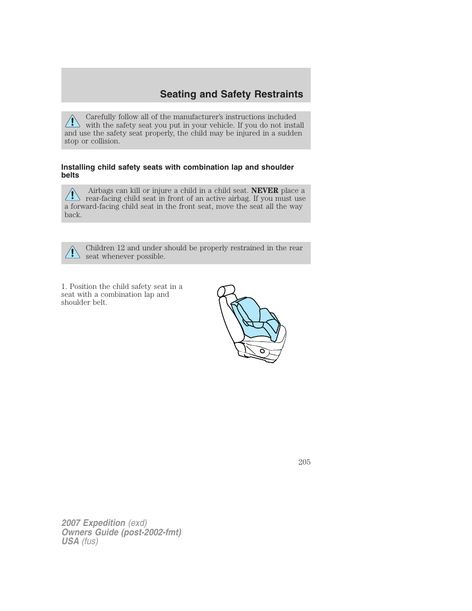 Seating and safety restraints | FORD 2007 Expedition v.2 User Manual | Page 205 / 376