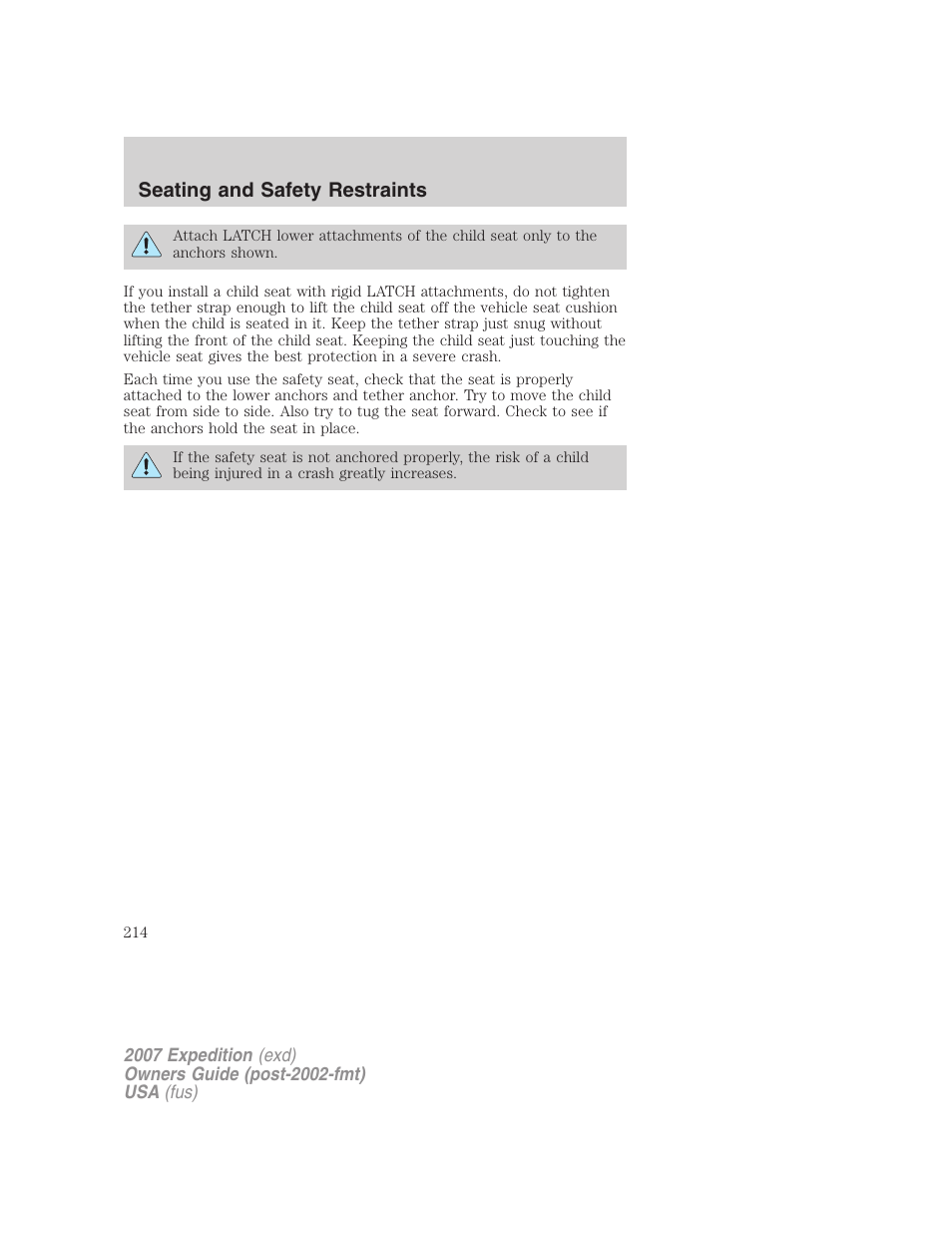 Seating and safety restraints | FORD 2007 Expedition v.2 User Manual | Page 214 / 376