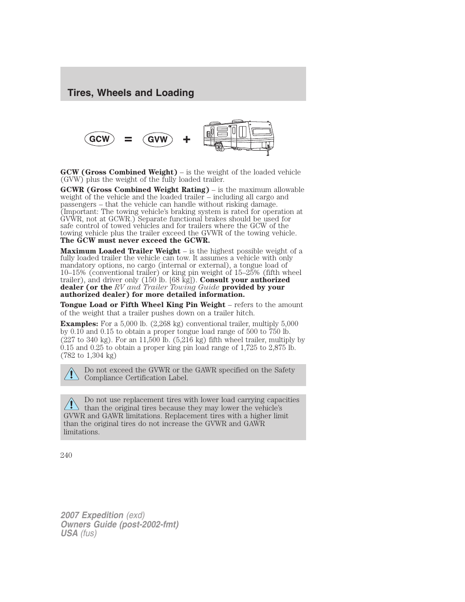 Tires, wheels and loading | FORD 2007 Expedition v.2 User Manual | Page 240 / 376