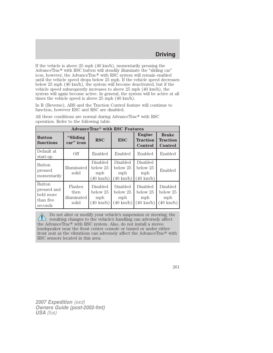 Driving | FORD 2007 Expedition v.2 User Manual | Page 261 / 376