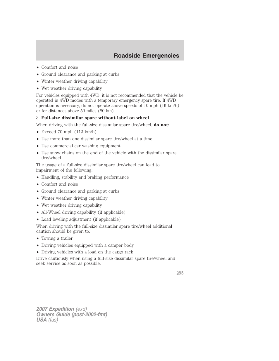 Roadside emergencies | FORD 2007 Expedition v.2 User Manual | Page 295 / 376