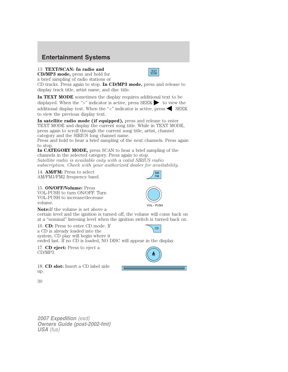 Entertainment systems | FORD 2007 Expedition v.2 User Manual | Page 30 / 376