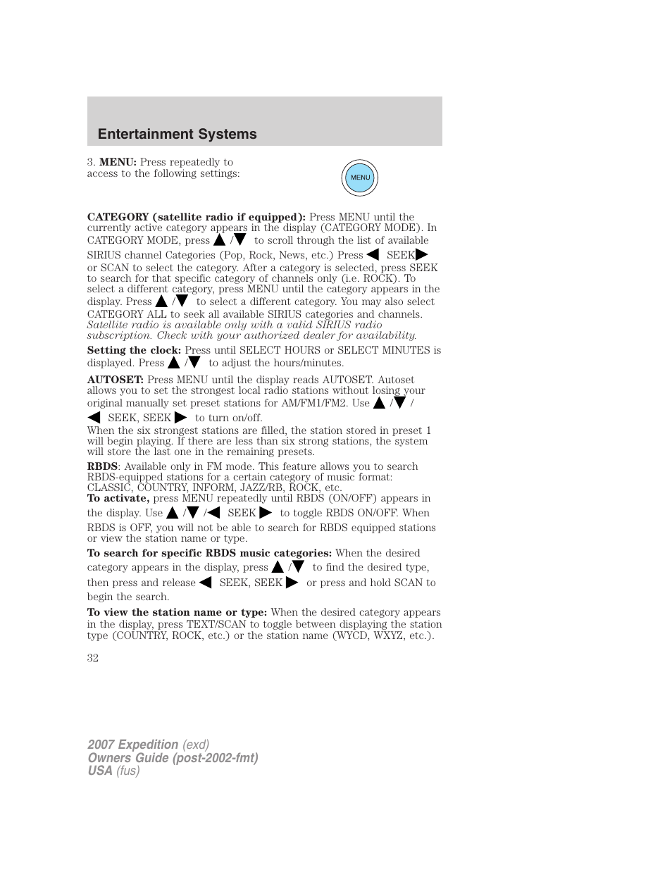 Entertainment systems | FORD 2007 Expedition v.2 User Manual | Page 32 / 376