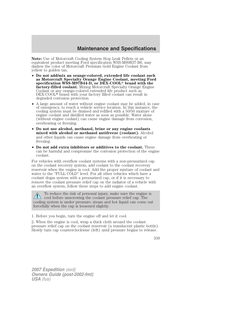 Maintenance and specifications | FORD 2007 Expedition v.2 User Manual | Page 339 / 376