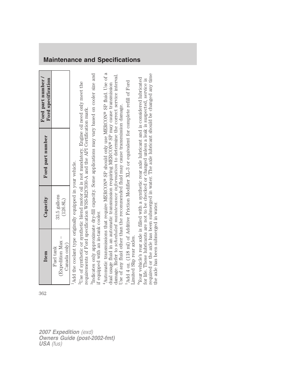 Maintenance and specifications | FORD 2007 Expedition v.2 User Manual | Page 362 / 376