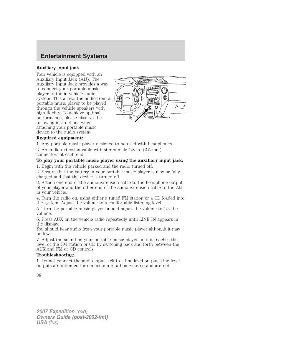 Auxiliary input jack | FORD 2007 Expedition v.2 User Manual | Page 38 / 376