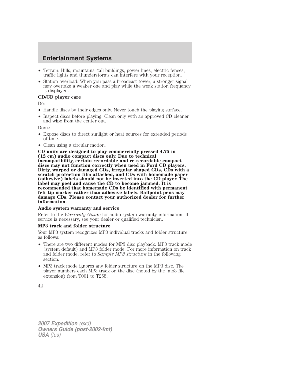 Entertainment systems | FORD 2007 Expedition v.2 User Manual | Page 42 / 376